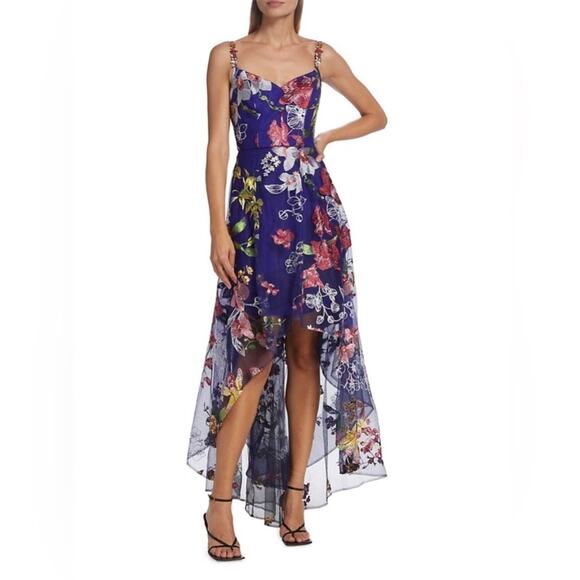Marchesa Notte Asymmetric Floral Embroidered Gown Dress Hi-Low Tulle Skirt NWT - Picture 11 of 12